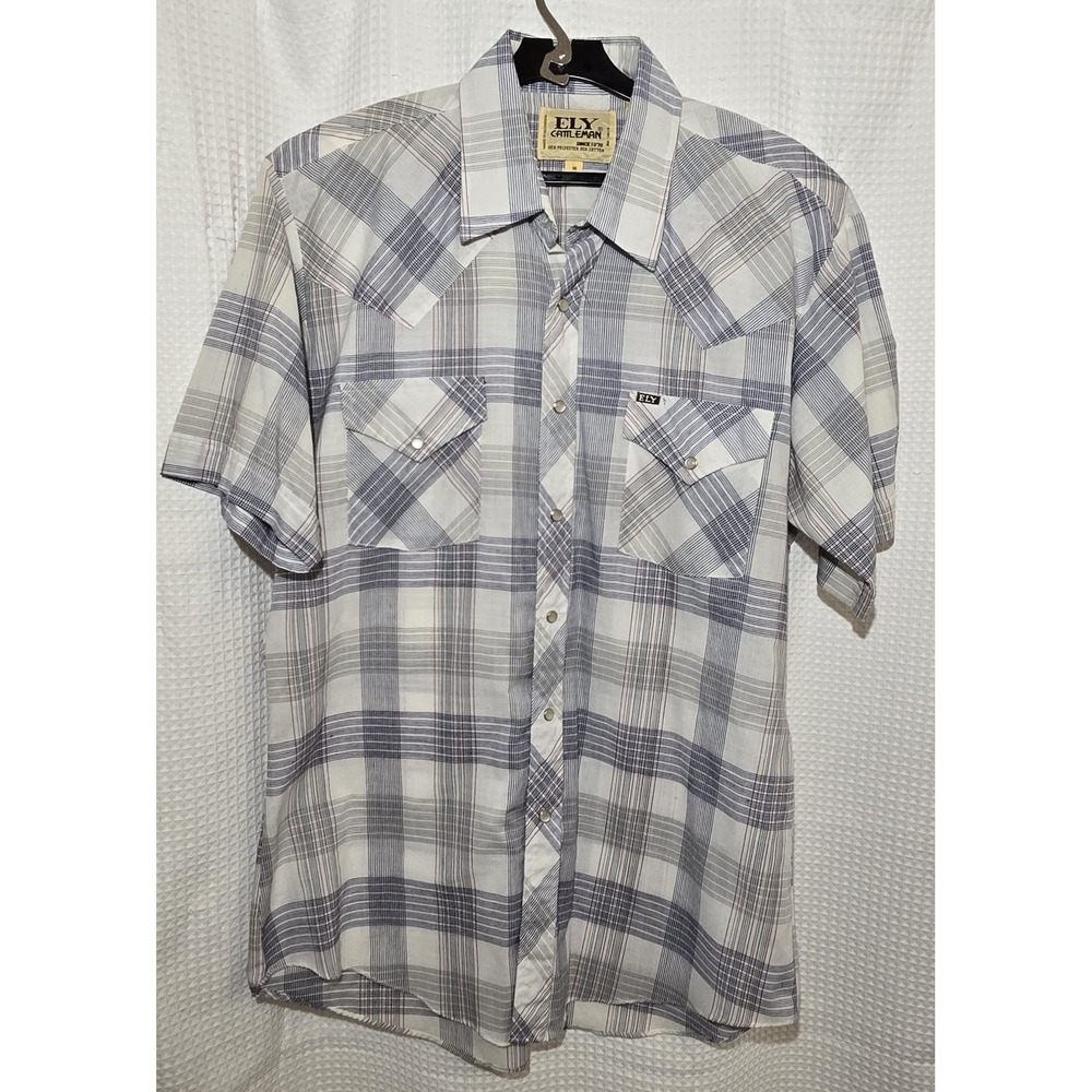 Ely Cattleman Western Shirt Size 16 Plaid Short Sleeve Pearl Snap Cowboy